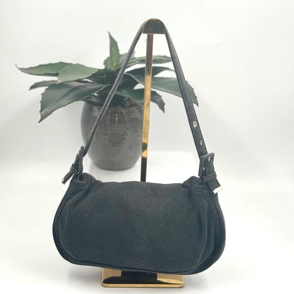 Fendi Charcoal Grey Gray Wool Baguette Dark Gray Gunmetal Hardware Shoulder Bag - Picture 2 of 11